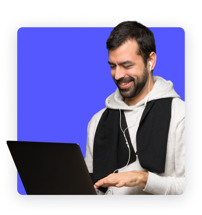 Man or woman sitting and programming